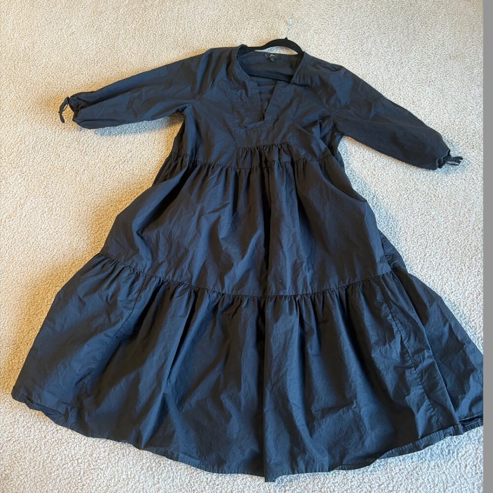 J Crew Black Cotton PoplinTiered Midi Dress/Cover Up Size Small